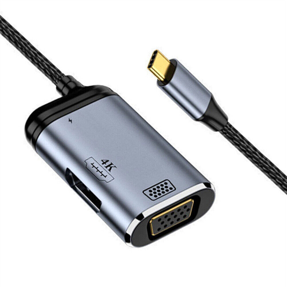 Jimier USB C to HDMI ＆ VGA ＆ 3.5MM HUB Converter HDTV Multiport Displays Adapter