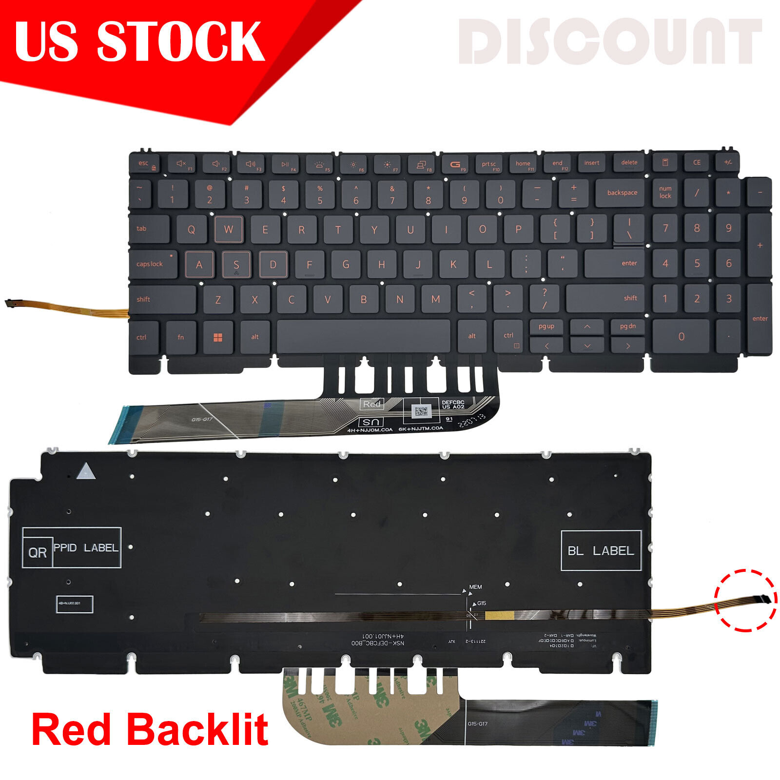 Replacement Keyboard Backlit US 0H4XRJ 343NN for Dell G15 (5510),G15 (5511) US