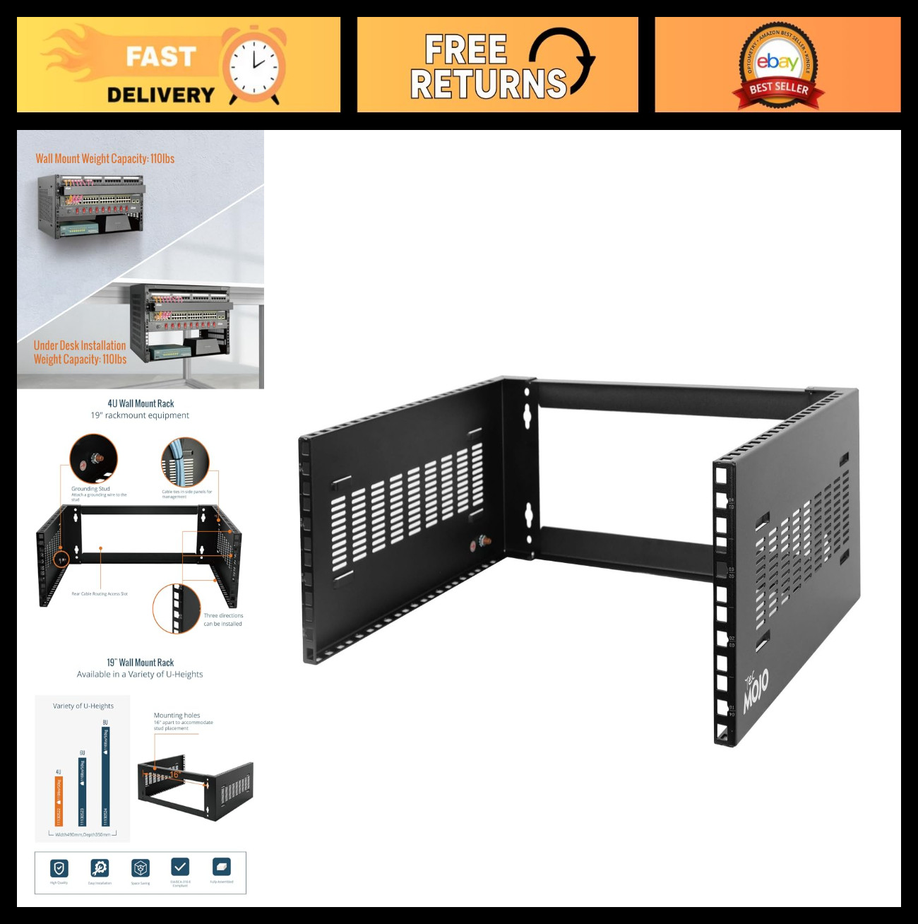 4U Wall Mount Rack 14" Depth, 19" Network Rack for IT Equipment & Switches, 110l