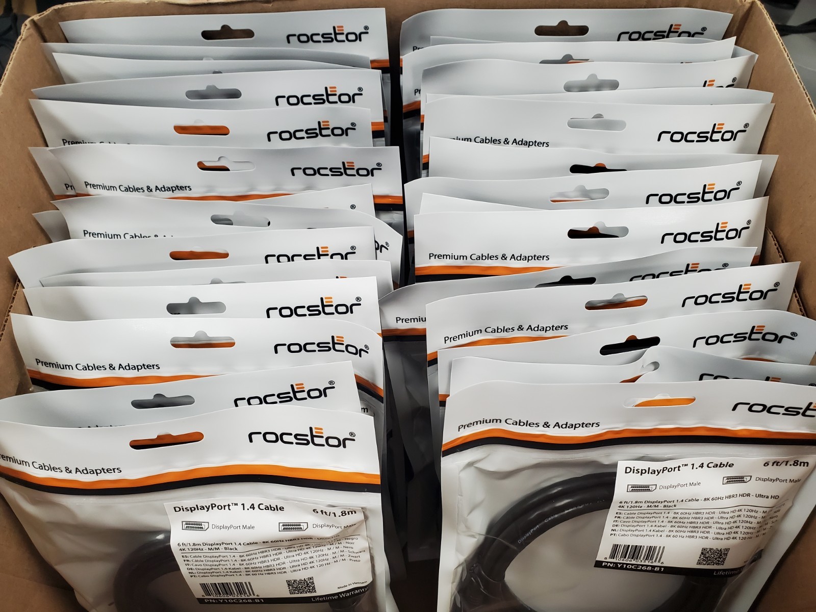 Lot of 30 New/Sealed ROCSTOR DisplayPort M/M 1.4 Cable 6 ft/1.8m PN: Y10C268-B1