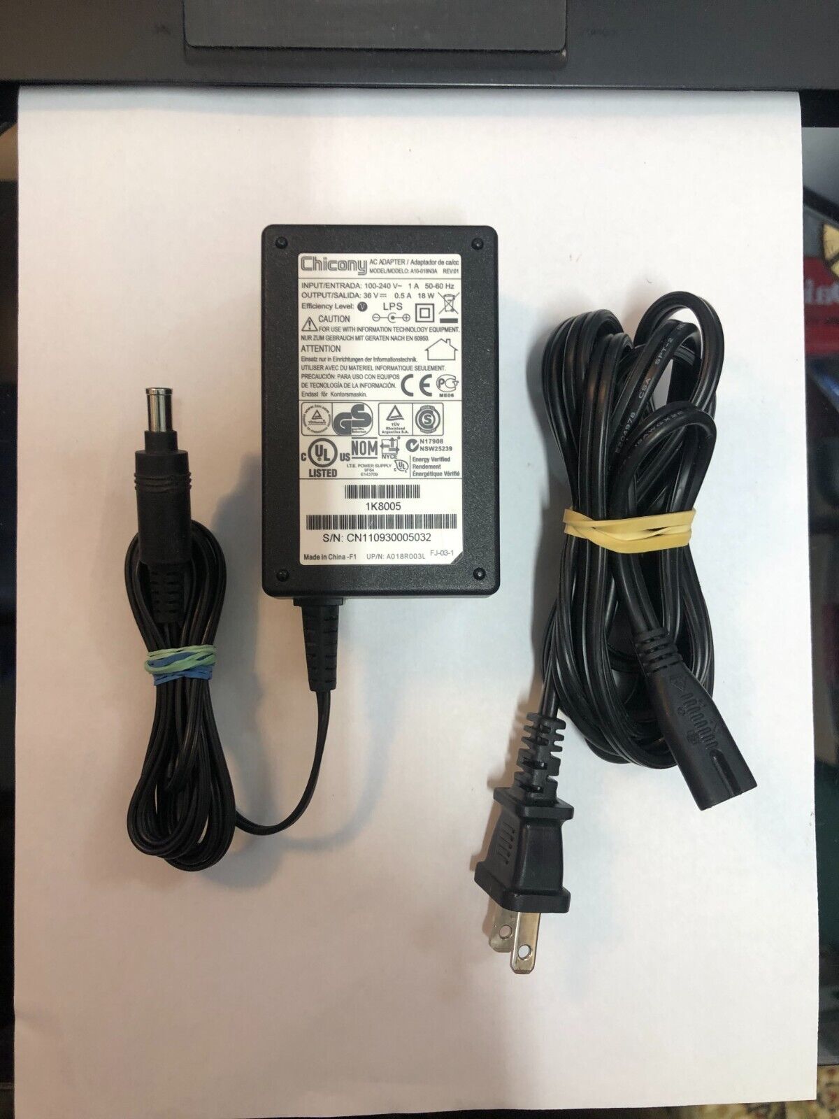 Genuine Switching Chicony AC Adapter For Kodak Printer - Model A10-018N3A - 36V