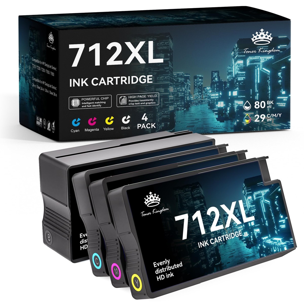 Toner Kingdom 712XL Ink Cartridges Compatible Replacement HP 712XL 712 Ink