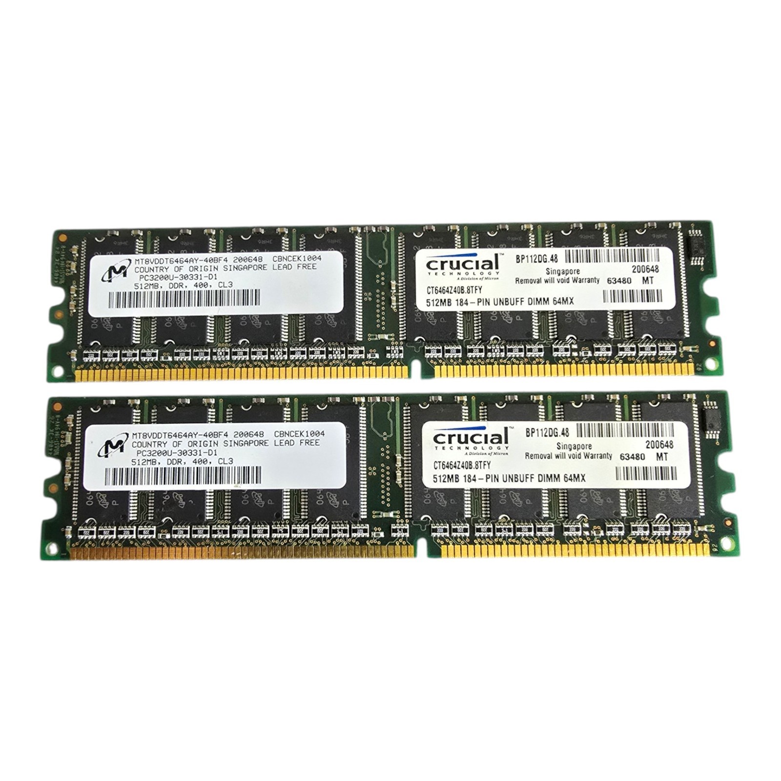 Crucial 1GB (2 x 512MB) DDR1-400 SDRAM CT6464Z40B.8TFY RAM