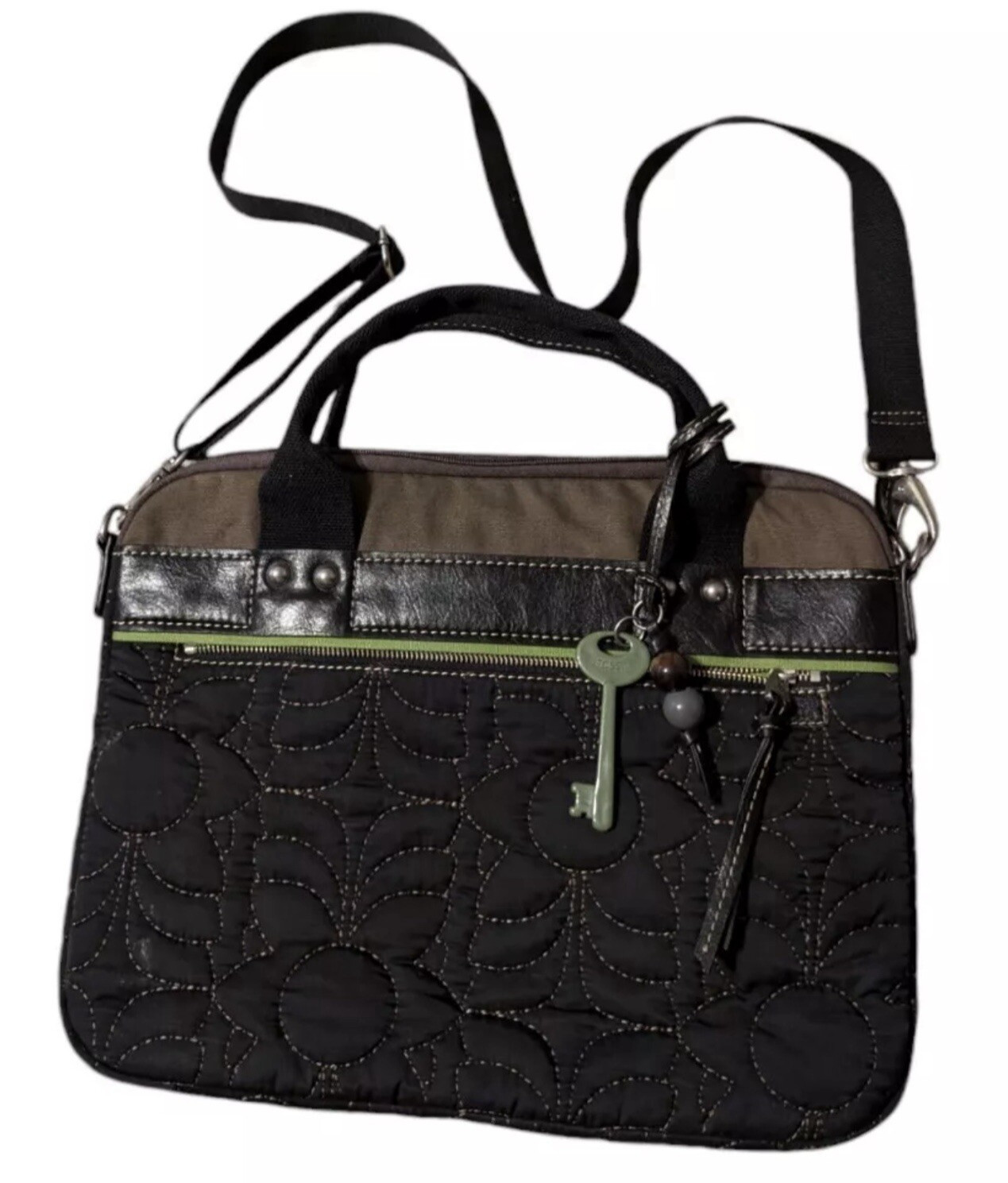 Fossil Key-Per Quilted Padded Laptop Bag Messenger Case Satchel Crossbody Strap