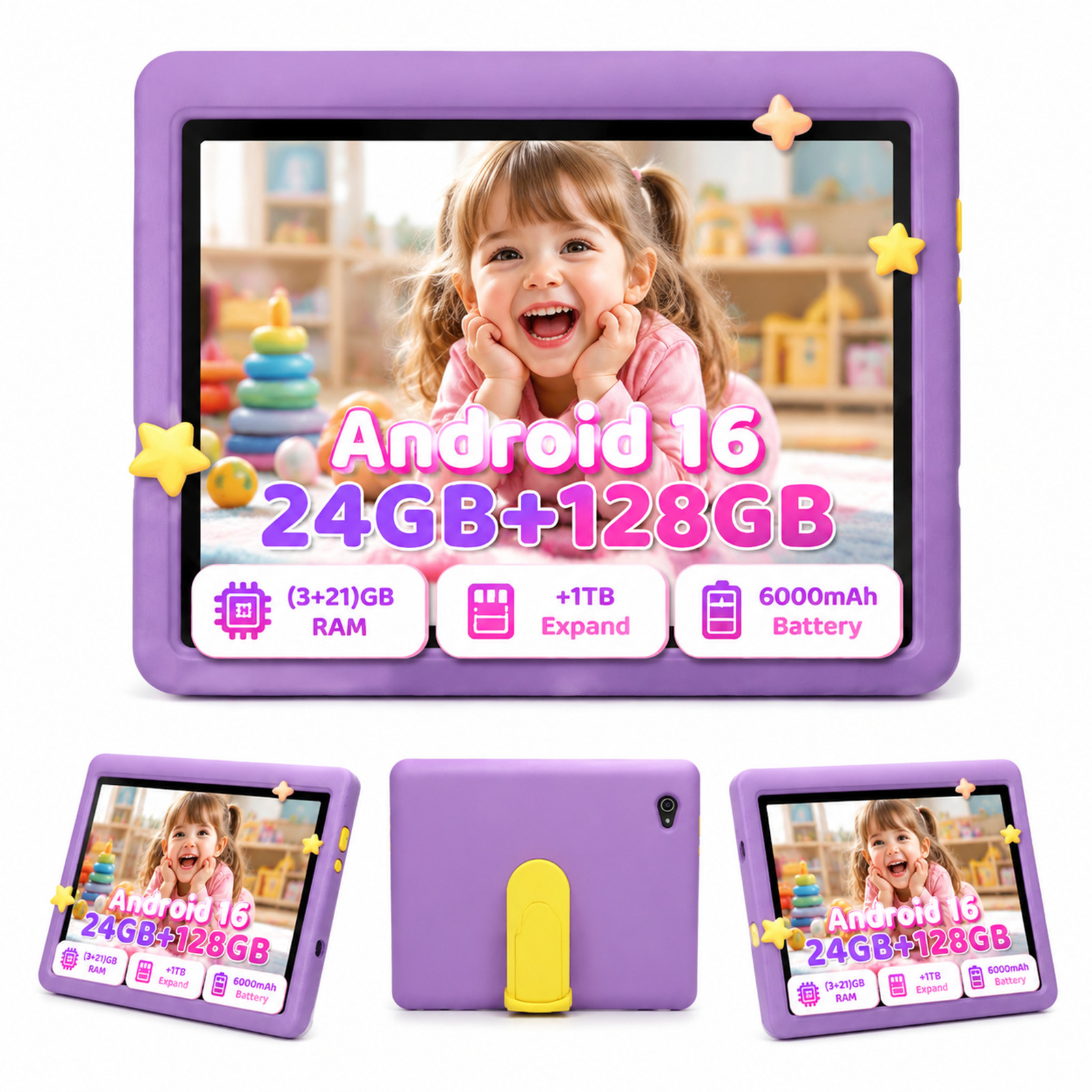 AEEZO 2026 New Kids Tablet 10" Android 16 IPS 24GB RAM 128GB ROM 6000mAh Google