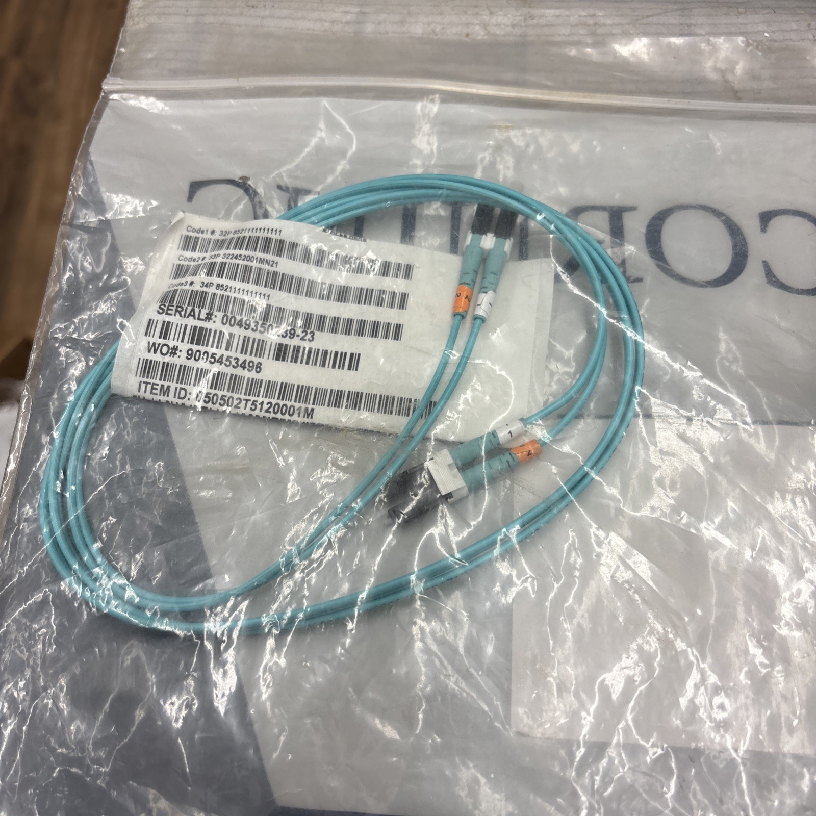 Corning 050502T5120001M 1 Meter LC Duplex Fiber Optic Jumper Aqua 50µm (OM3)