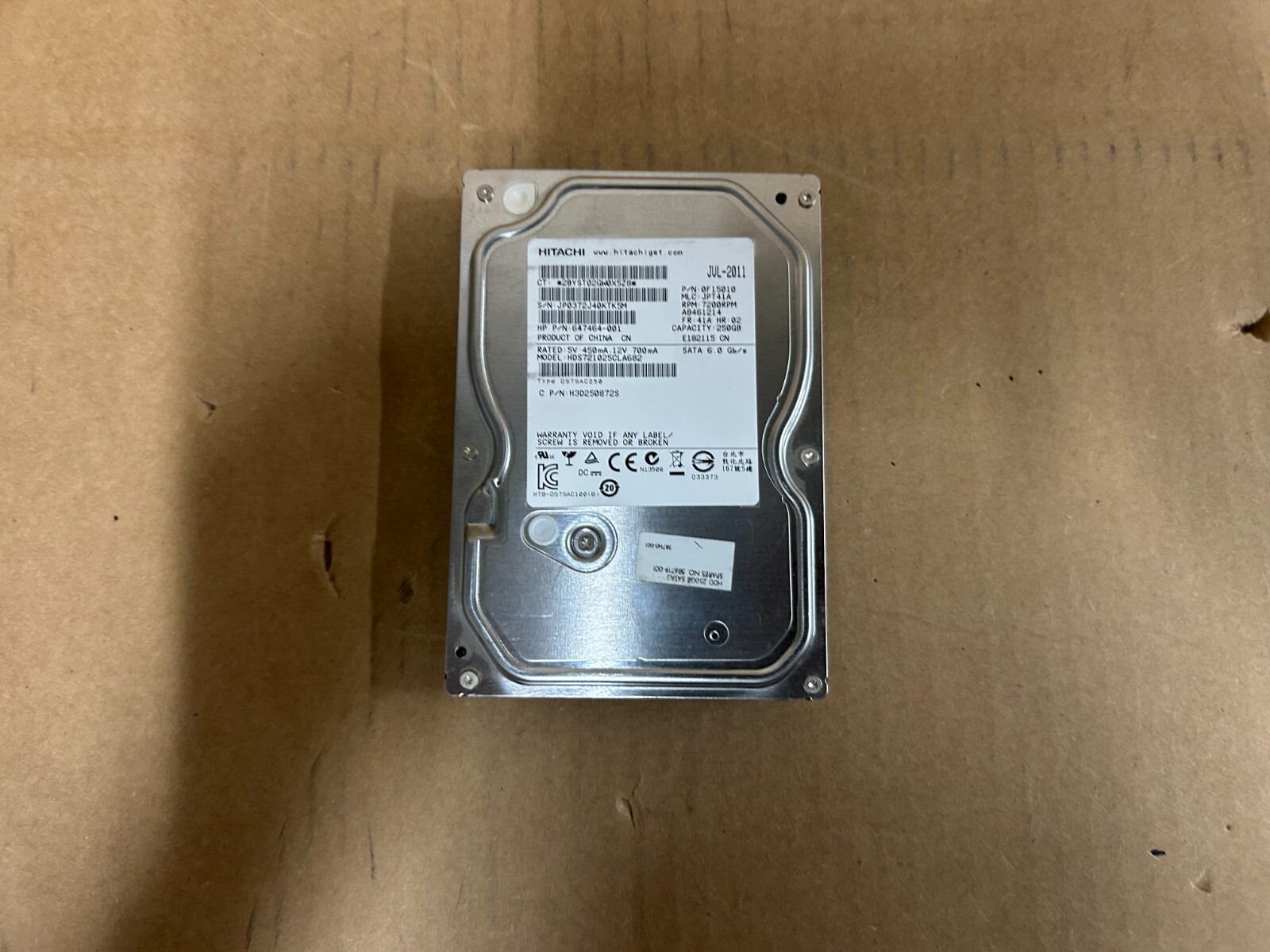 Hard Drive HP 647464-001 250GB 7200RPM 8MB SATA III HDS721025CLA682 3.5'' Inch