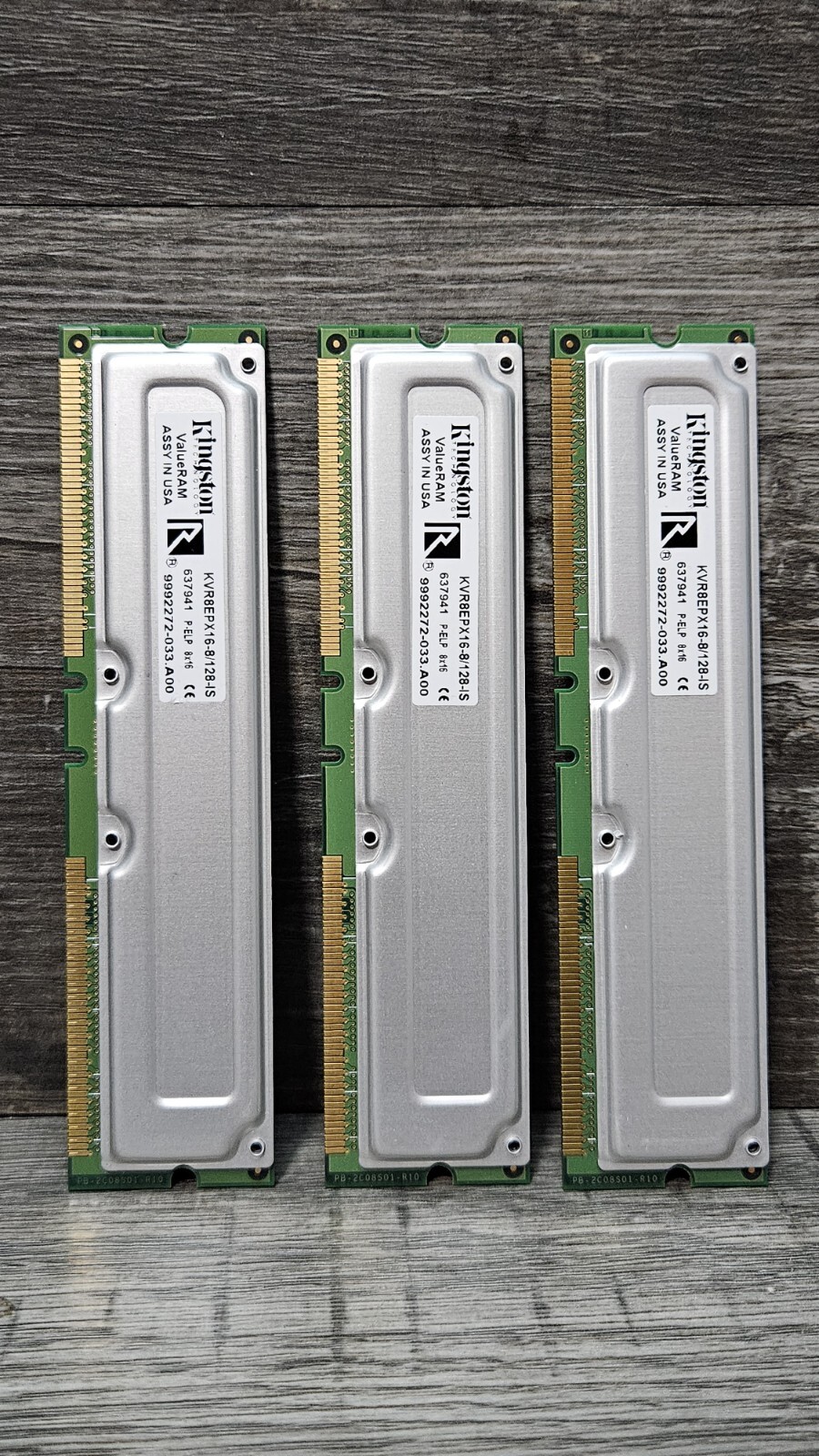 (Lot of 3) Kingston KVR8EPX16-8/128-IS 637941 Rimm 128MB NON-ECC PC800-45 800MHz