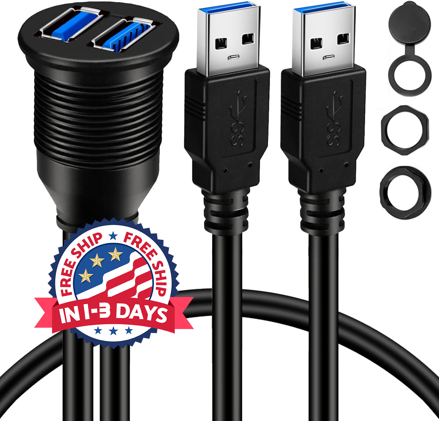Cable de extensión USB 3.0 macho a USB 3.0 hembra AUX para montaje empotrado en