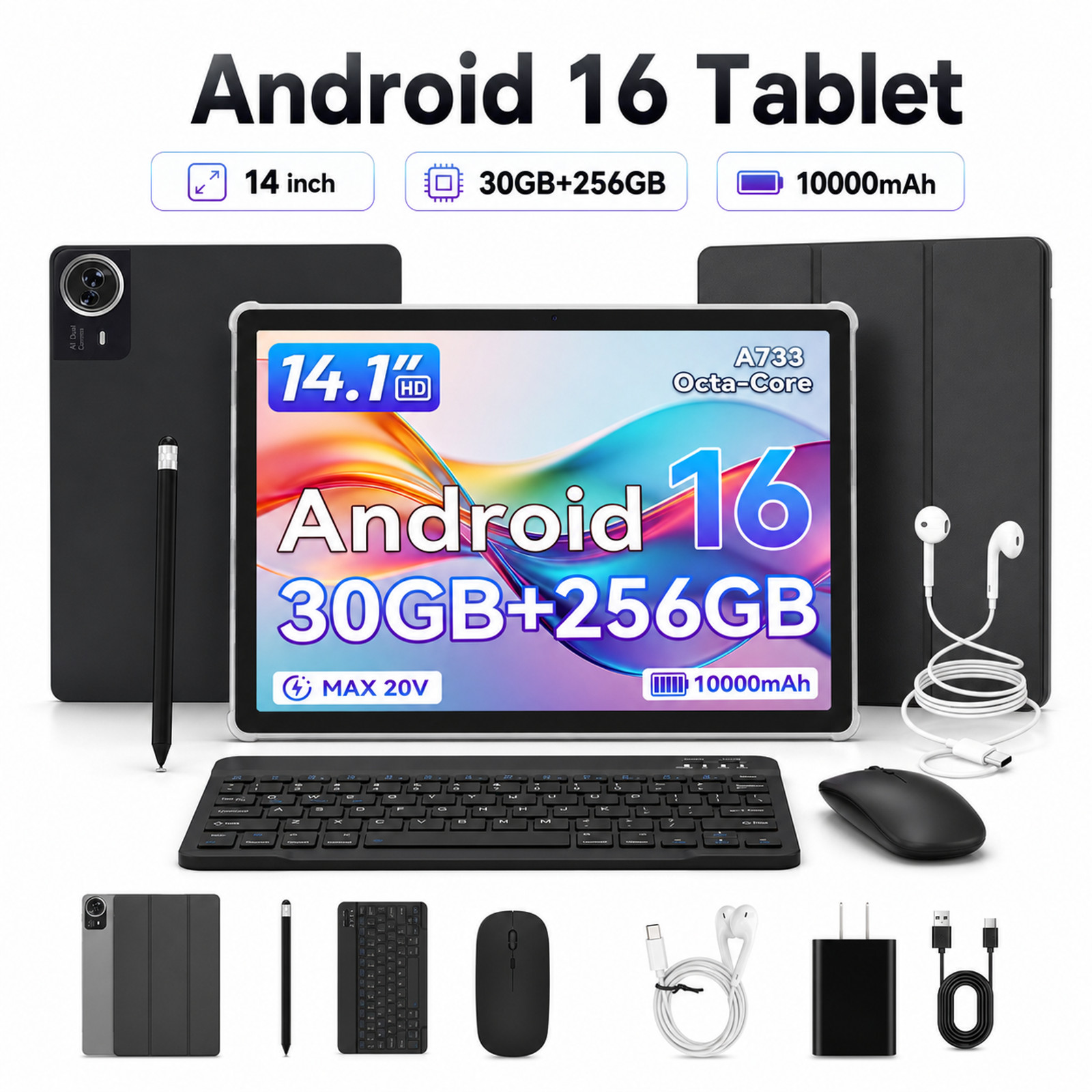 AEEZO Android 16 Tablet 30GB RAM 256GB ROM 10000mAh Wifi GMS Tablet PC Mode