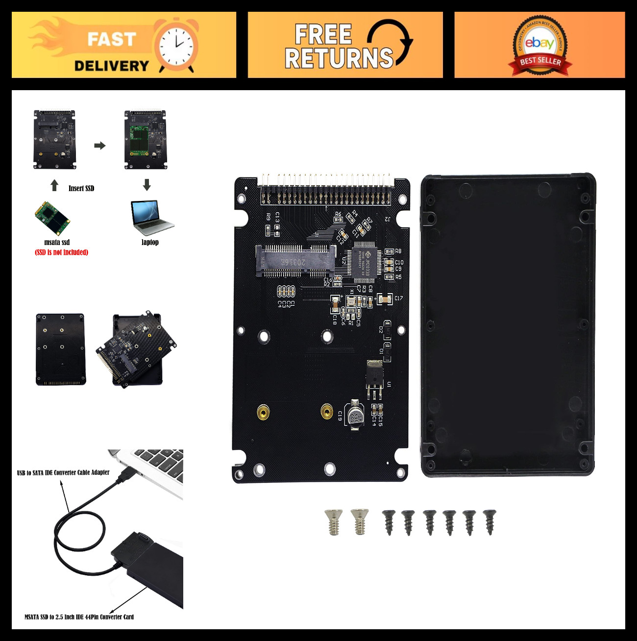 MSATA Mini PCI-E SSD to 2.5" IDE 44Pin Adapter Enclosure for Laptop & Desktop