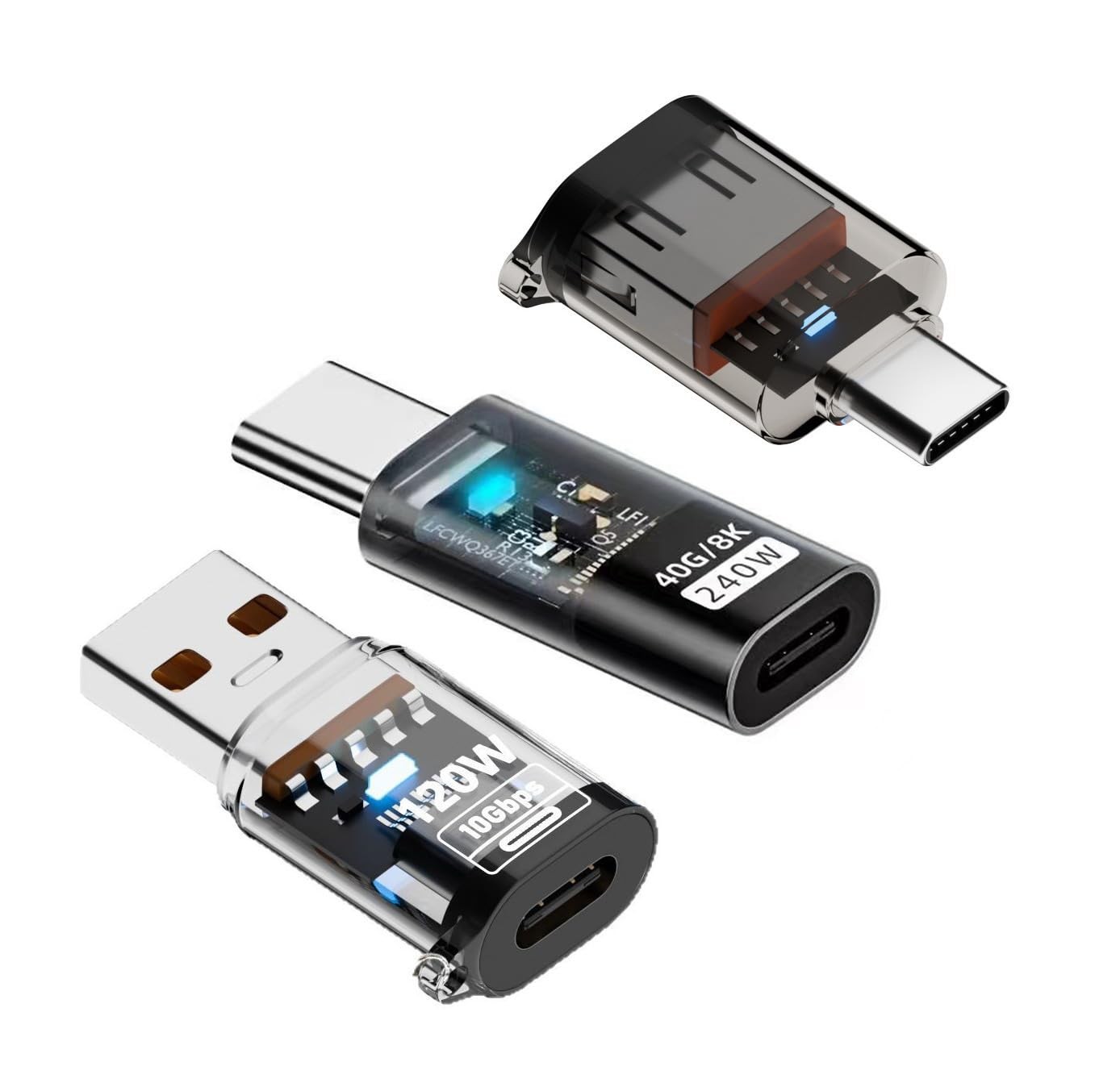 CY 3pcs/lot Type-C Smart LED USB-C to USB3.2 Type-A Adapter OTG 10Gbps...