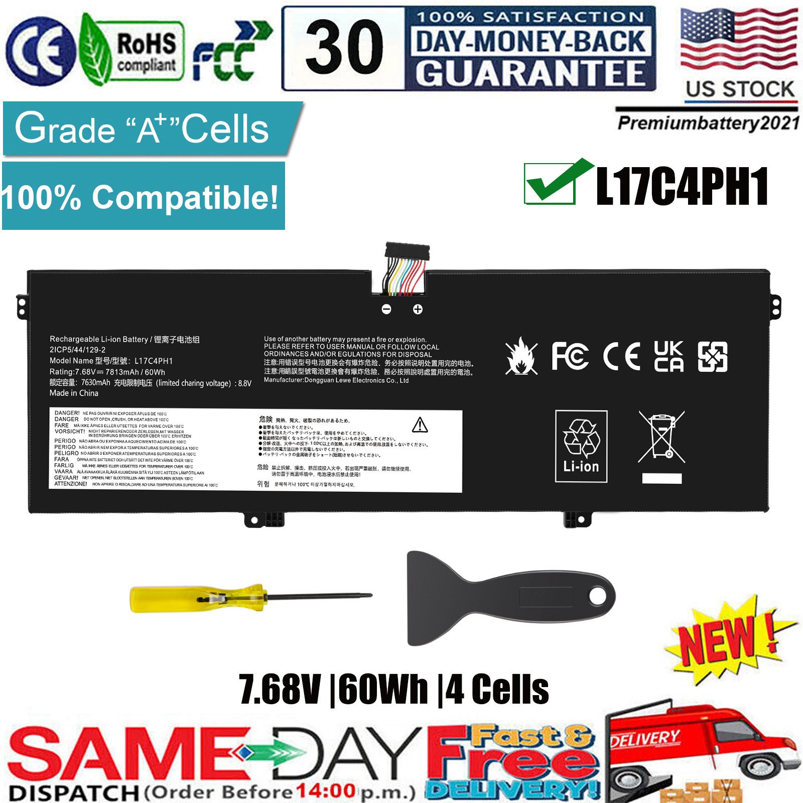 ✅L17C4PH1 L17M4PH1 Battery For Lenovo Yoga 7 Pro-13IKB C930 C930-13IKB 81C4 NEW