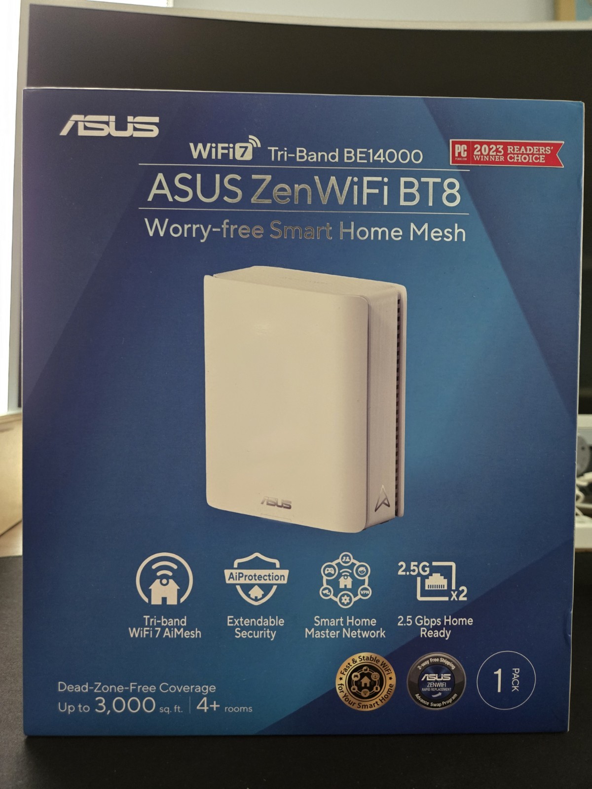 ASUS ZenWiFi BT8 Brand New, Tri-Band WiFi 7 AiMesh, 14 Gbps, 3000 sq. ft. 1-Pack