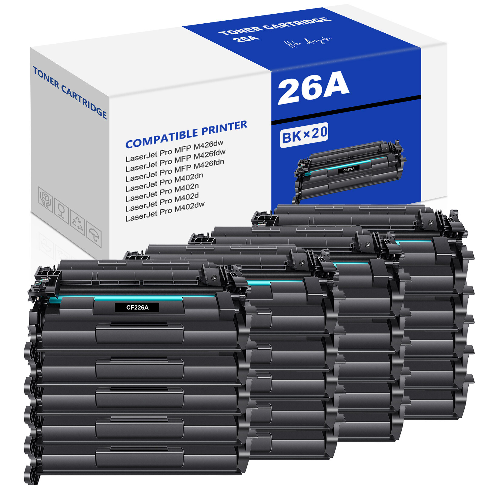 20PK CF226A 26A Toner Compatible With HP LaserJet Pro M402n M402 M426fdn Printer