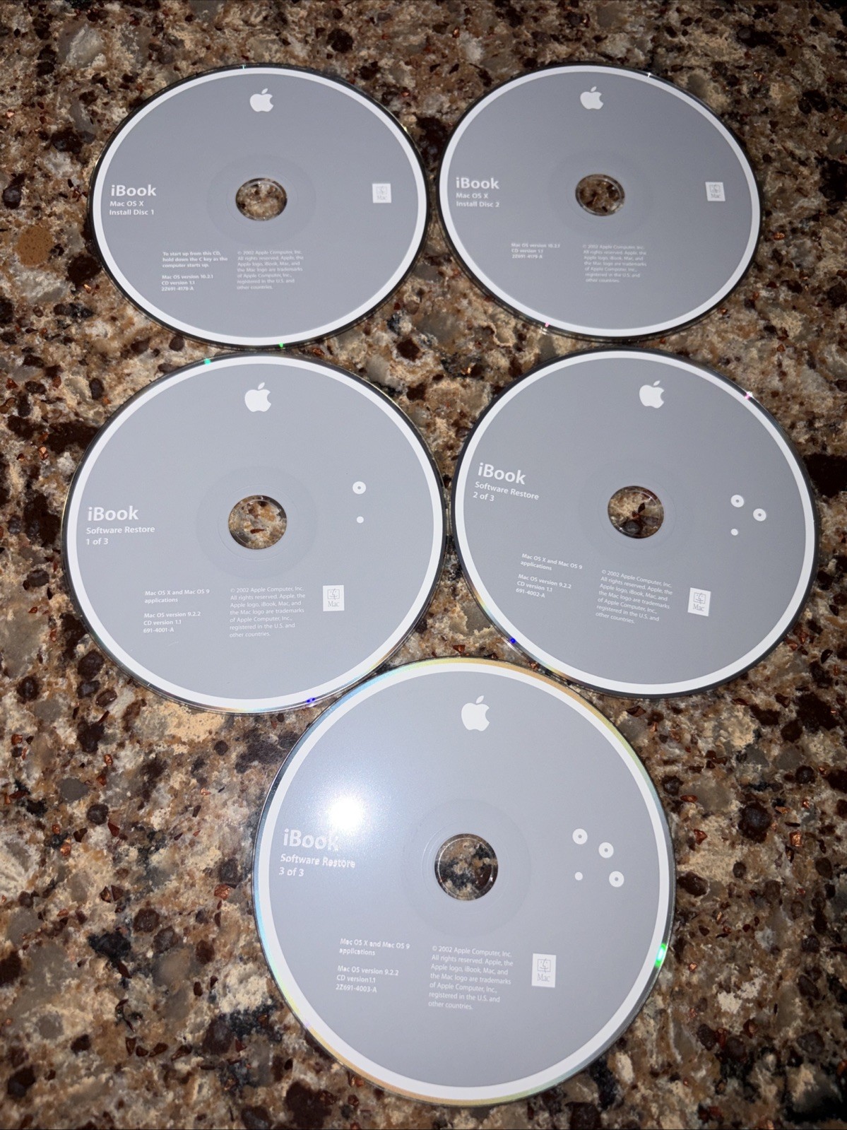 IBook Mac OS X Install Discs One And Two, Software Restore One, Two And Three