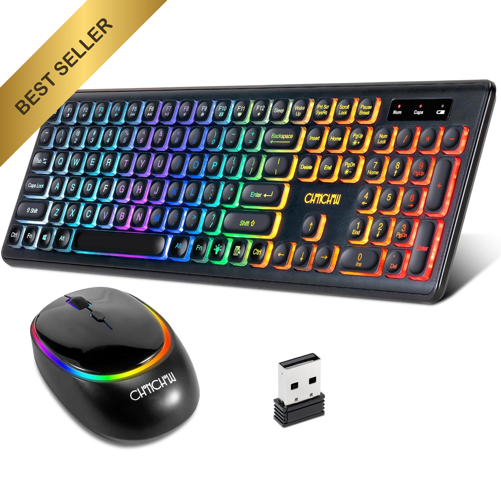 CHONCHOW W300 Wireless Rechargeable Keyboard and Mouse Combo 2.4G Full Size PC
