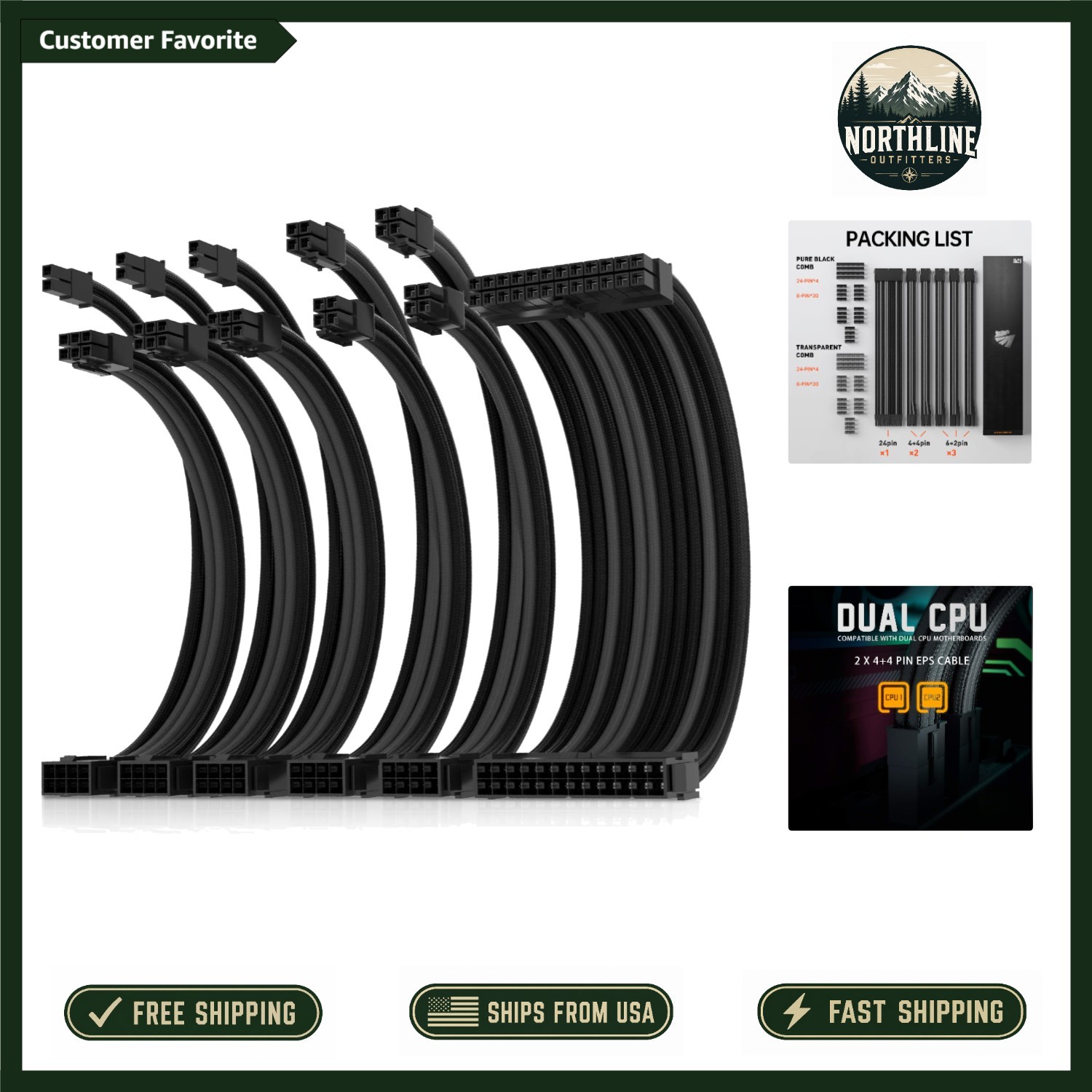 High-Quality Braided Power Supply Extension Kit for Dual CPU Motherboards
