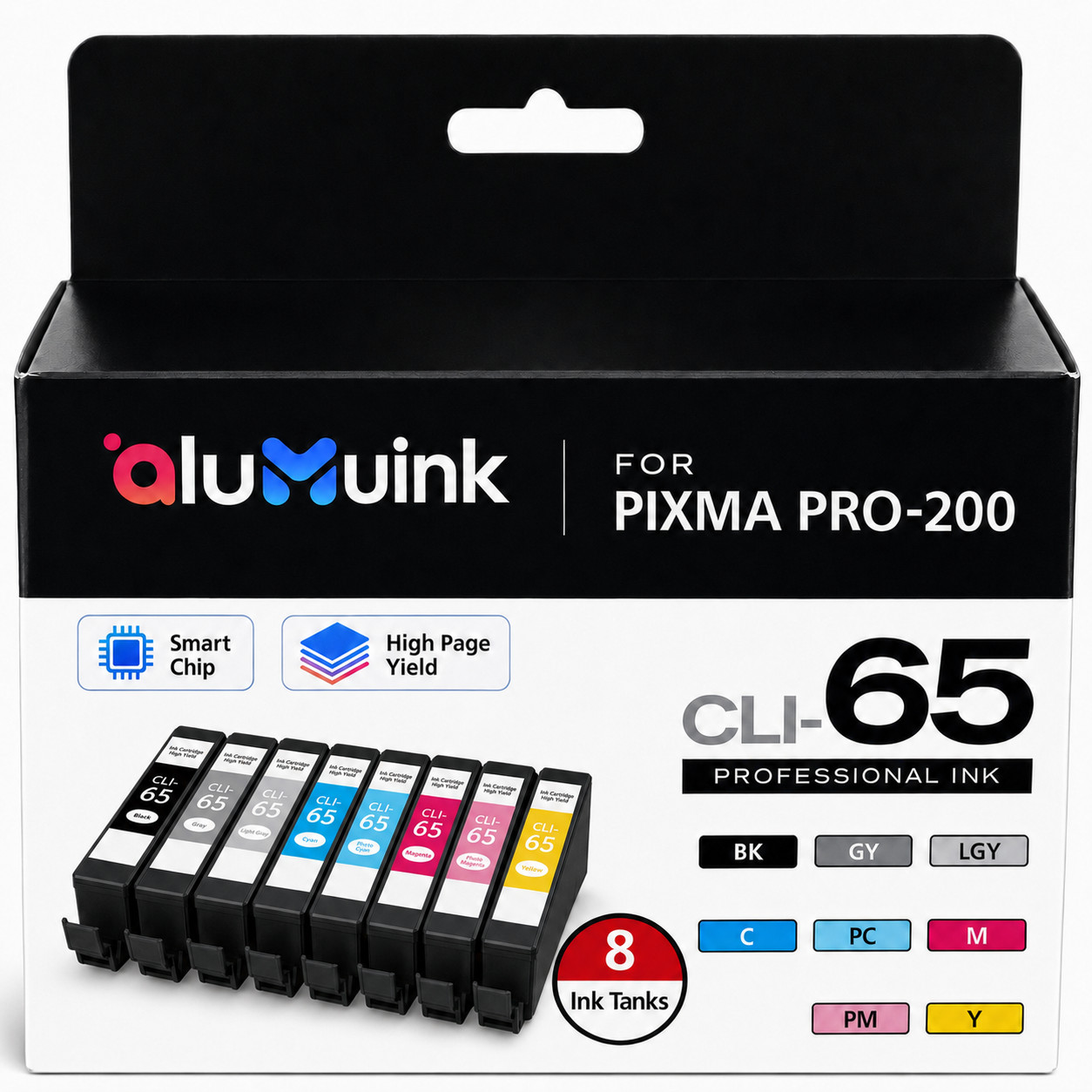 CLI-65 Ink Cartridge for PIXMA PRO-200 PIXMA PRO-200S C/M/Y/B/PC/PM/LGY/GY