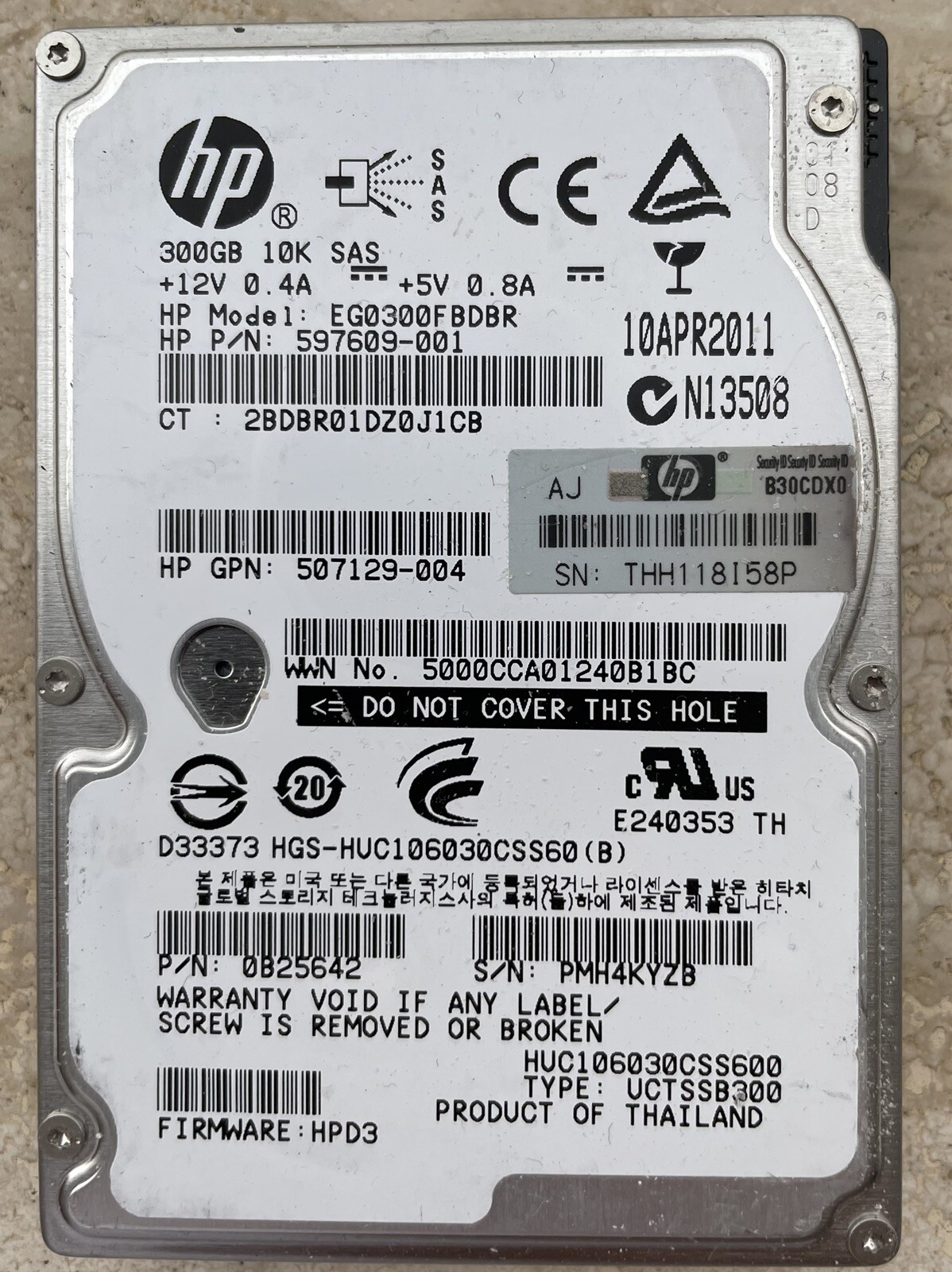 HGST HP 300GB 10K 2.5 SAS HUC106030CSS600 EG0300FBDBR 597609-001