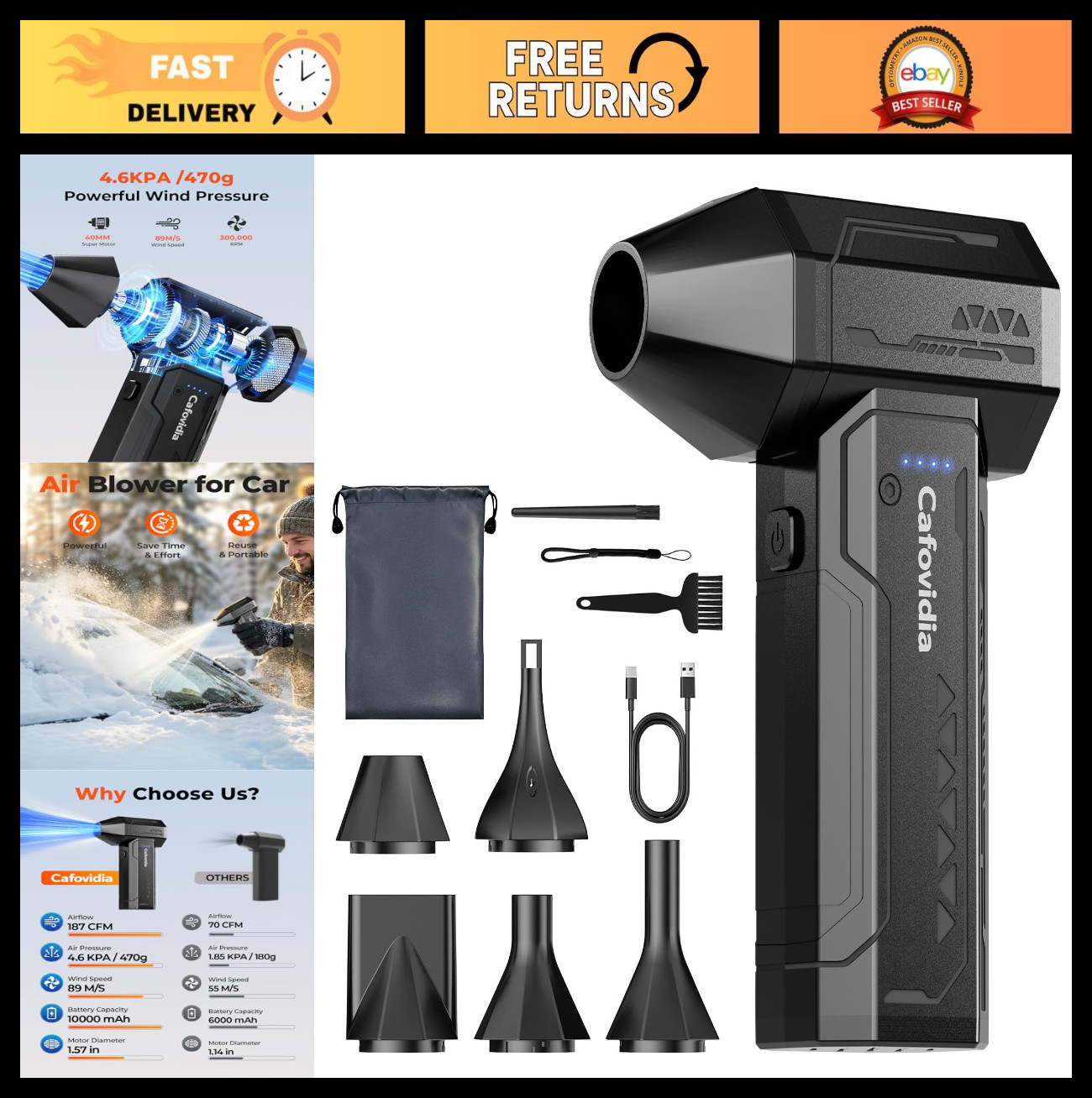 Powerful Electric Air Duster - 300000RPM, Rechargeable Mini Blower, 4-Gear Adjus
