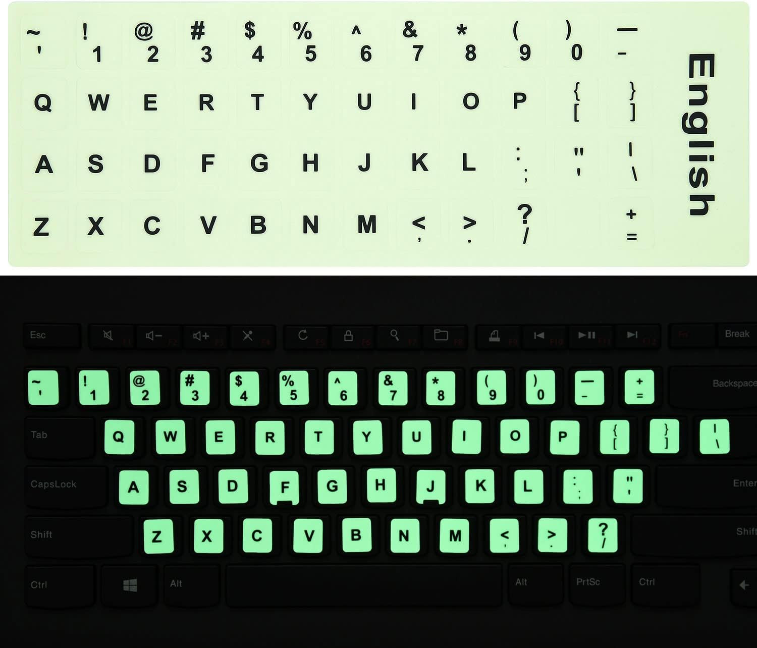 2PCS Pack Universal English Keyboard Stickers Glow in The Dark, Keyboard Letters