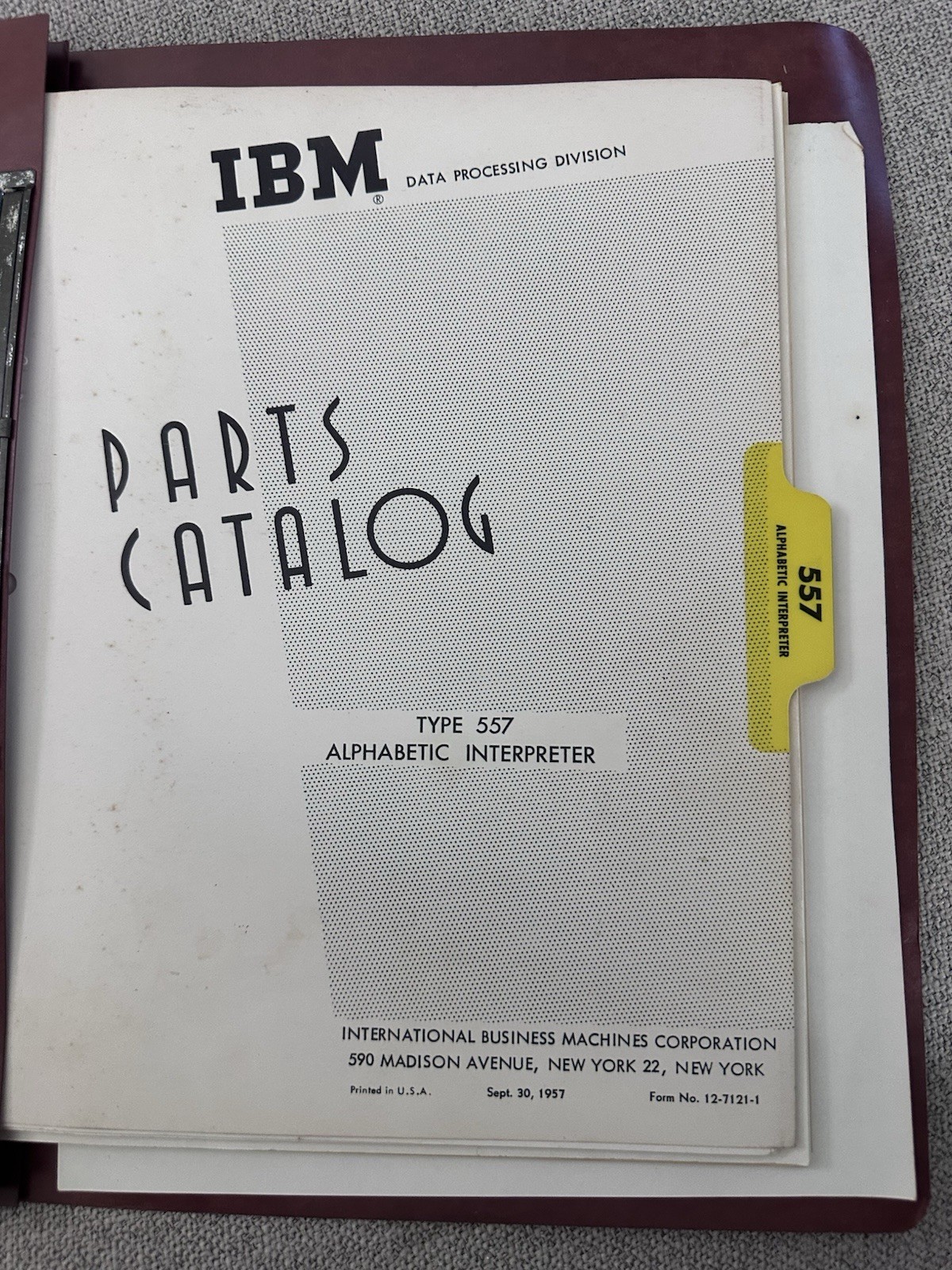 IBM 557 Alphabetic Interpreter Parts Catalog Binder Bulletins 1957-1959 Rare