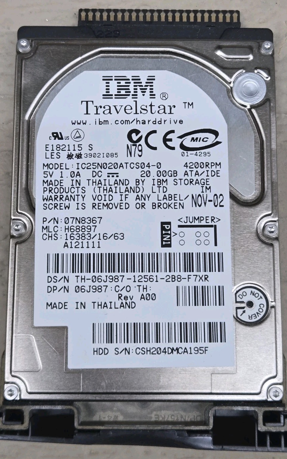 IBM Hitachi 20 GB 4200 rpm IC25N020ATCS04-0 IDE 2.5-inch notebook HDD US Seller 