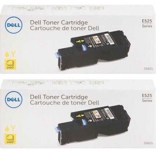 2 NEW GENUINE OUT OF BOX DELL 3581G YELLOW TONER CARTRIDGES FOR E525 PRINTER