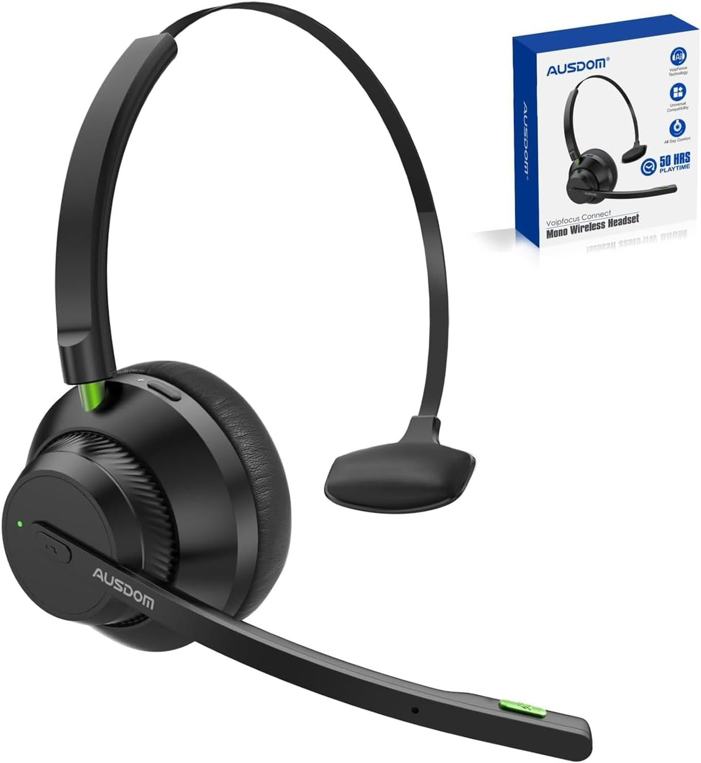 Trucker Headset Wireless Bluetooth 5.2 AI Noise Cancelling Mic For Phones PC
