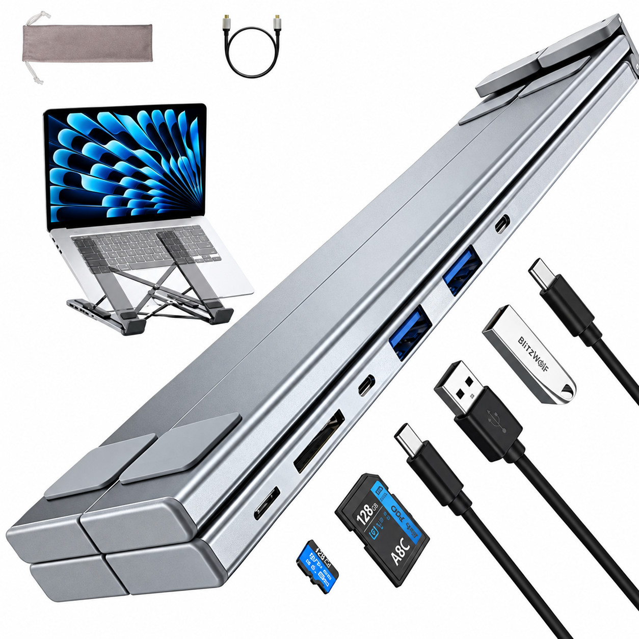 USB C Laptop Docking Station Stand 6 in 1 Hub USB 3.0 SD TF Reader PD Foldable