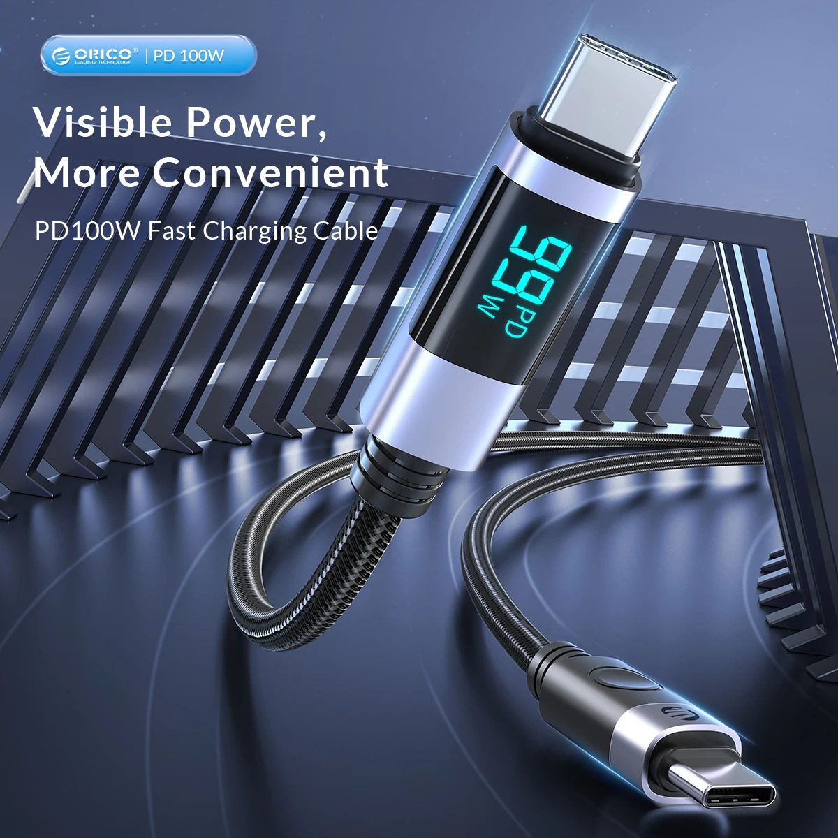 USB 4 Cable with LED Display, 1m / 3.4ft 100W LED Display Fast Charger 5A