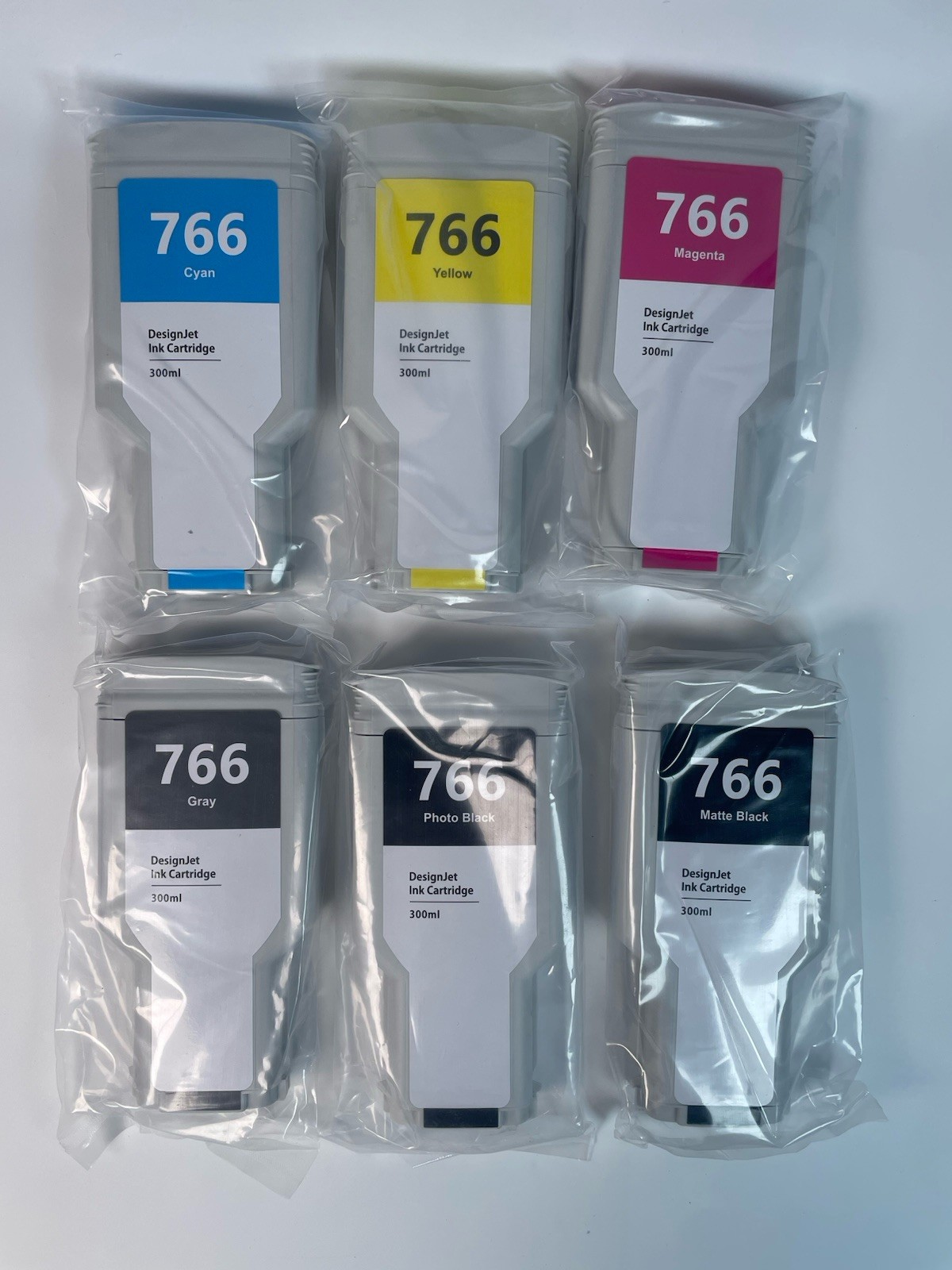 766 , 6 Pack Ink Cartridges DesignJet, Matte Black, Grey, Photo Black, Yellow
