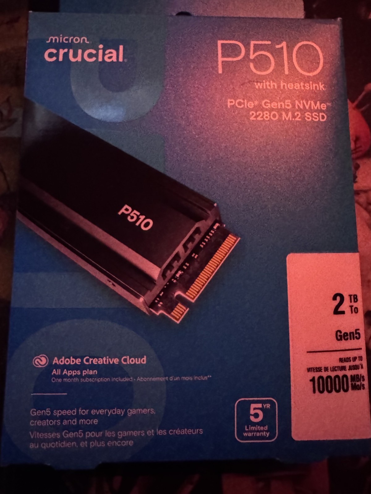 NEW Crucial P510 2TB PCIe Gen5 NVMe 2280 M.2 SSD with heatsink (CT2000P510SSD5)