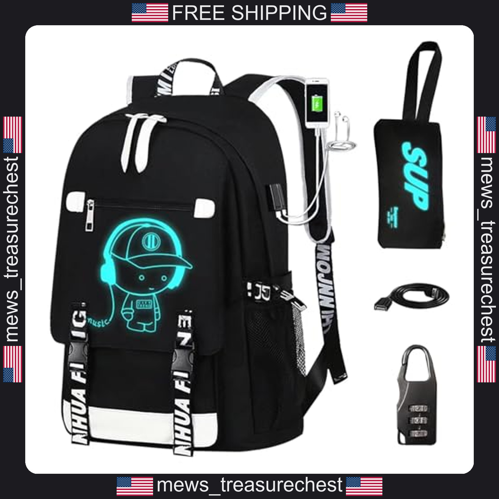Waterproof Oxford Laptop Backpack with USB Charging & Headphone Port