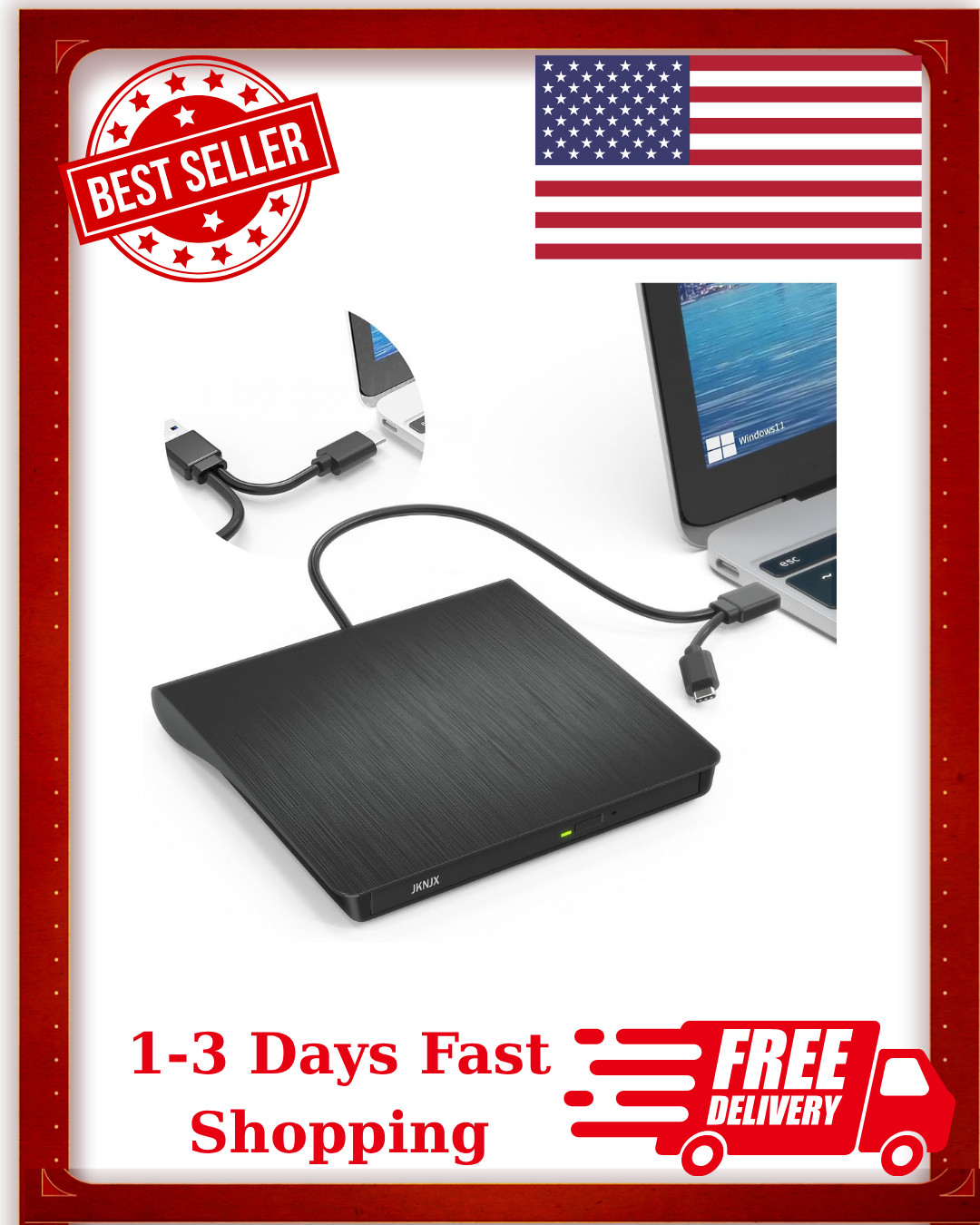 External Blu Ray DVD Drive Burner, USB 3.0 and Type-C Optical Slim Bluray CD