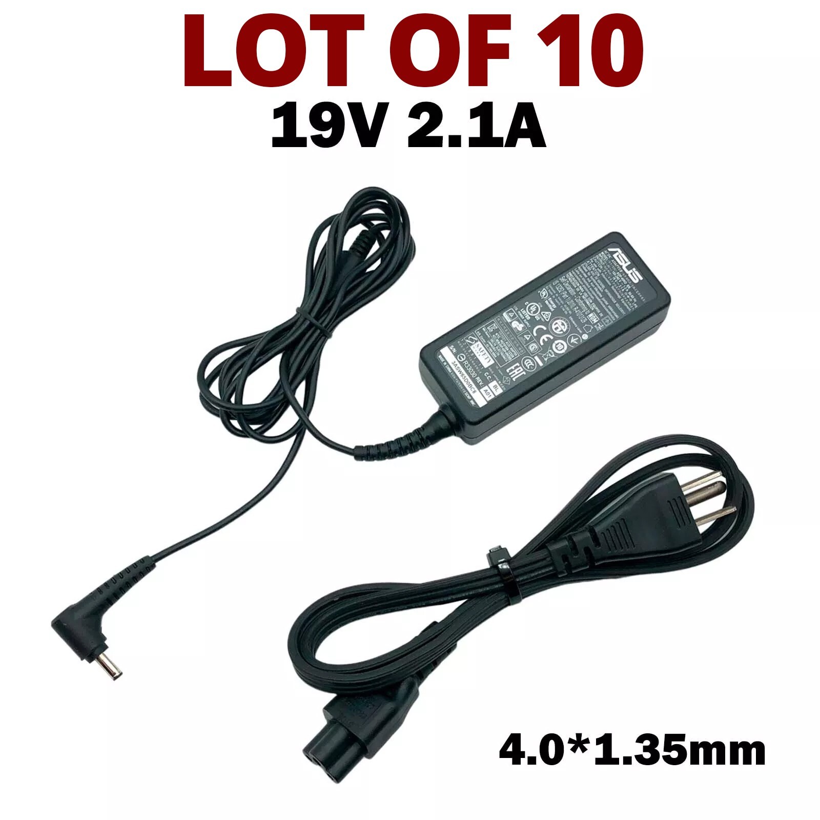 Lot of 10 Genuine Asus 40W AC Adapter 19V 2.1A 4.0*1.35mm Laptop Charger & Cords