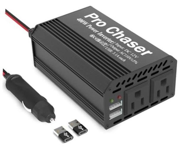 400W Car Power Inverter 12V DC to 110V AC Car Truck RV Inverter 6.2A Black