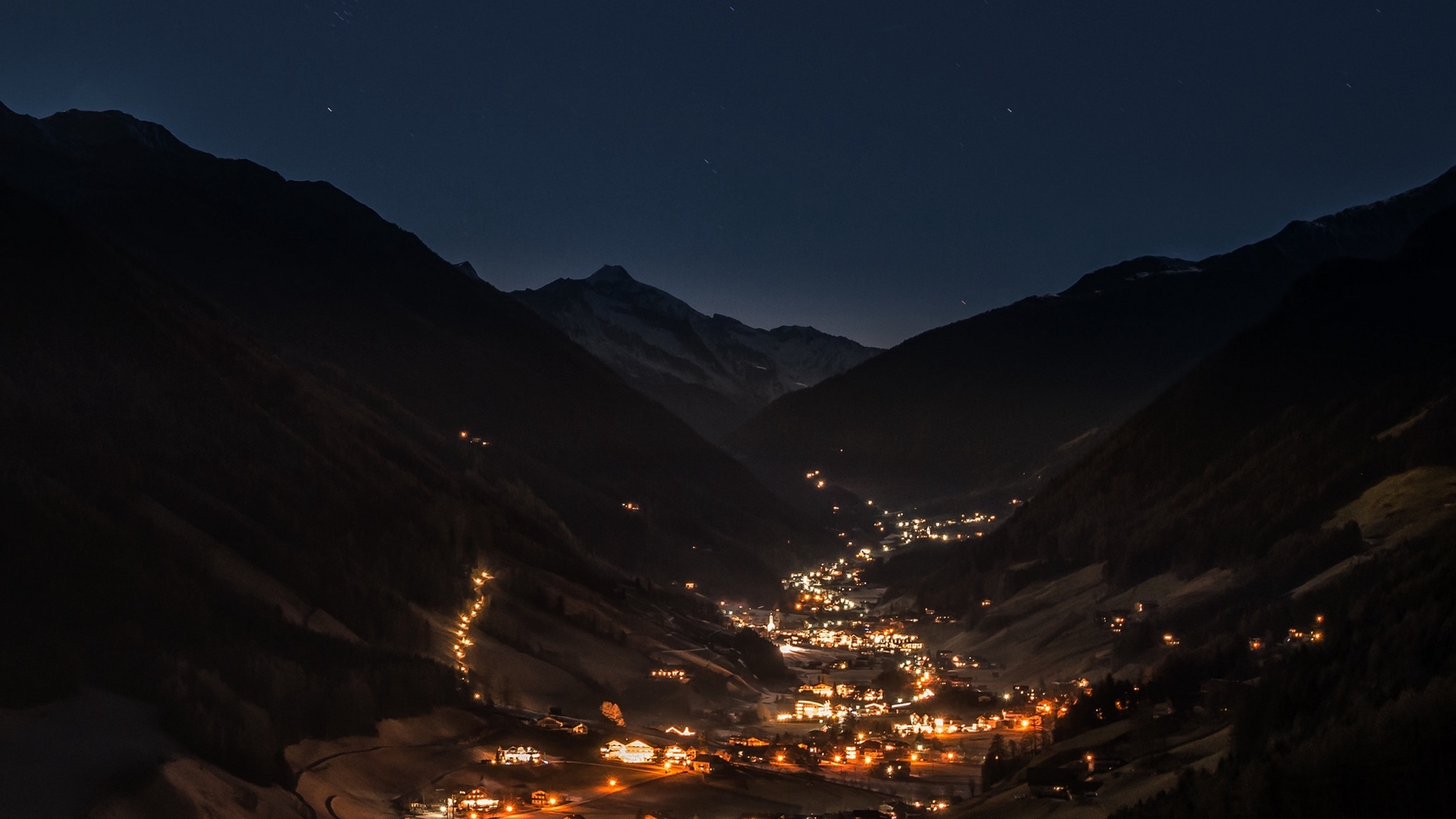 Landscape mountains night sky valley town city Custom Gaming Mat Desk