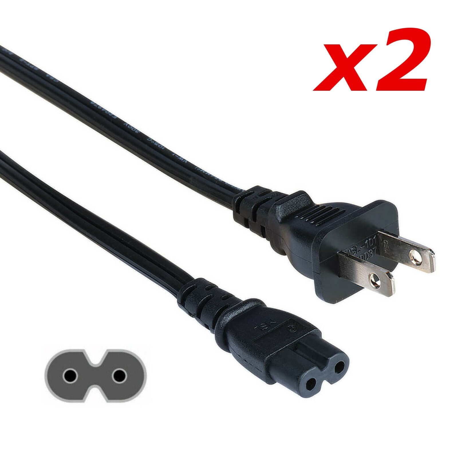 2 Pack - 3ft Two Prong AC Power Cord Cable NEMA 1-15P C7 for Laptop PS3 PS4 DVR