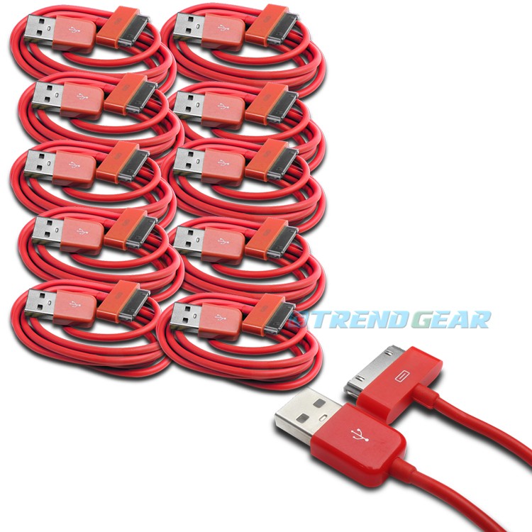 10 PCS USB SYNC DATA POWER CHARGER CABLE NEW IPAD IPHONE IPOD CLASSIC TOUCH RED