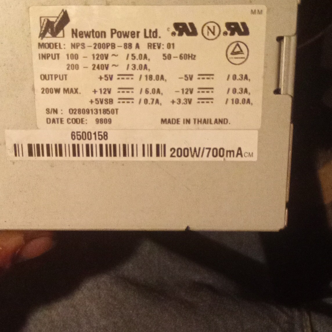 Gateway G6-300 Desktop NPS-200PB-88 A 200W Power Supply- 6500158