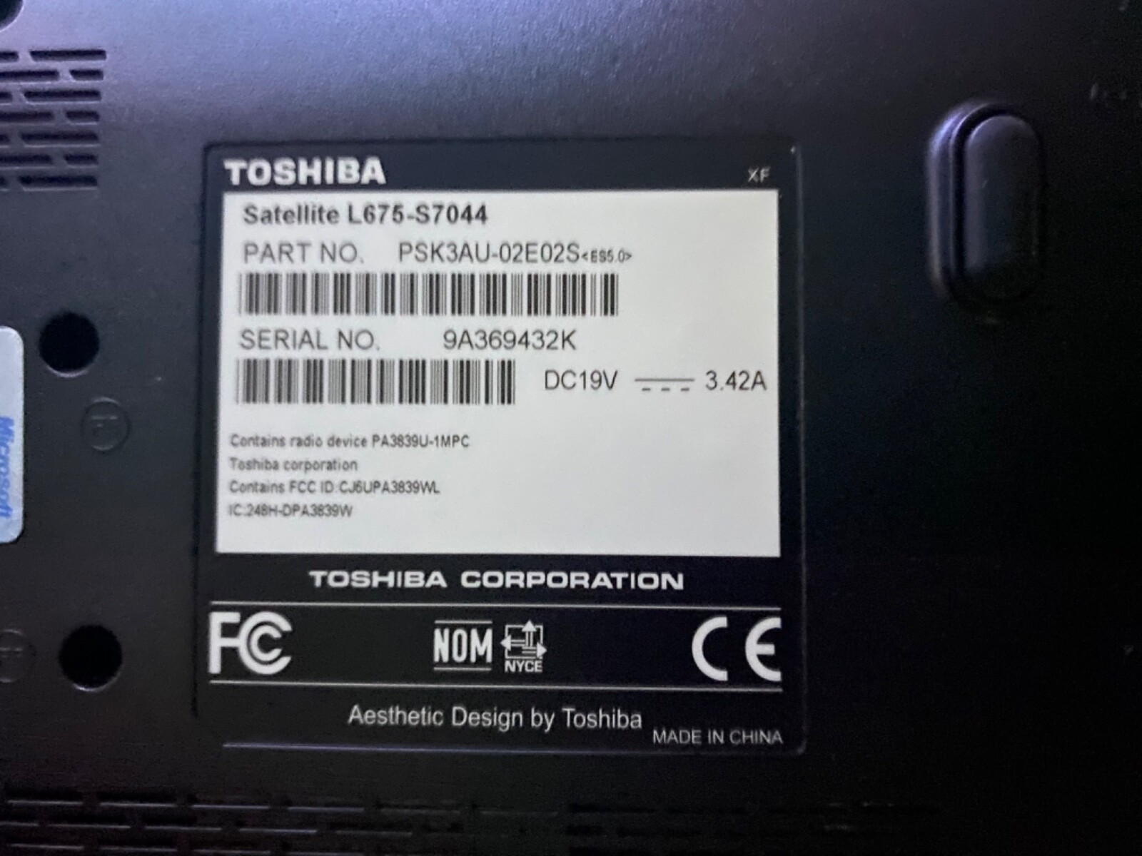 Toshiba Satellite L675D S7044