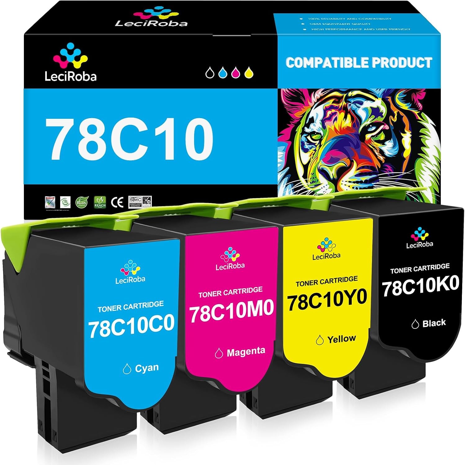 4PK 78C10 Toner Cartridge for Lexmark CS421dn CS521dn CS622 CX421adn CX522
