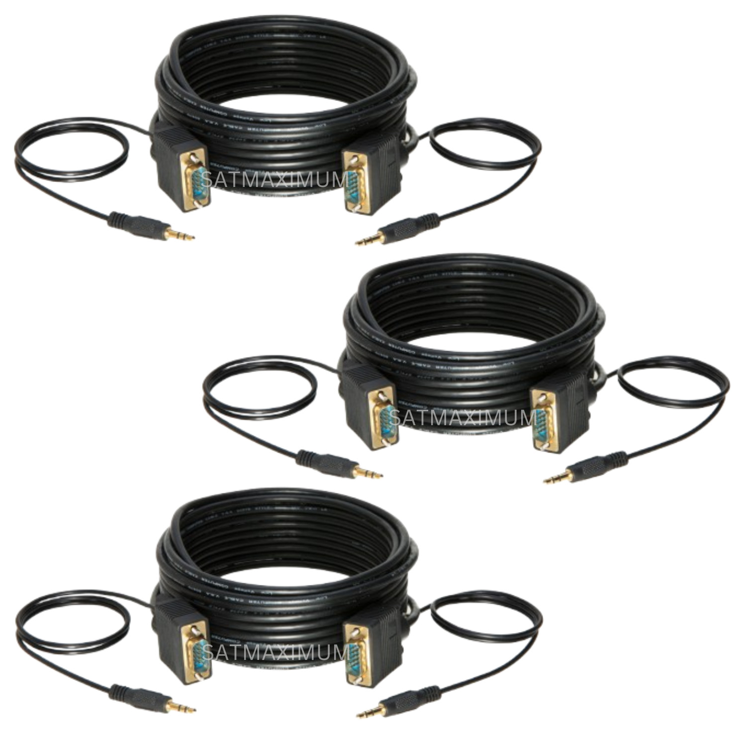 3 pcs 50FT SVGA Super VGA 3.5mm Aux Cable Audio Video Male to Male Monitor