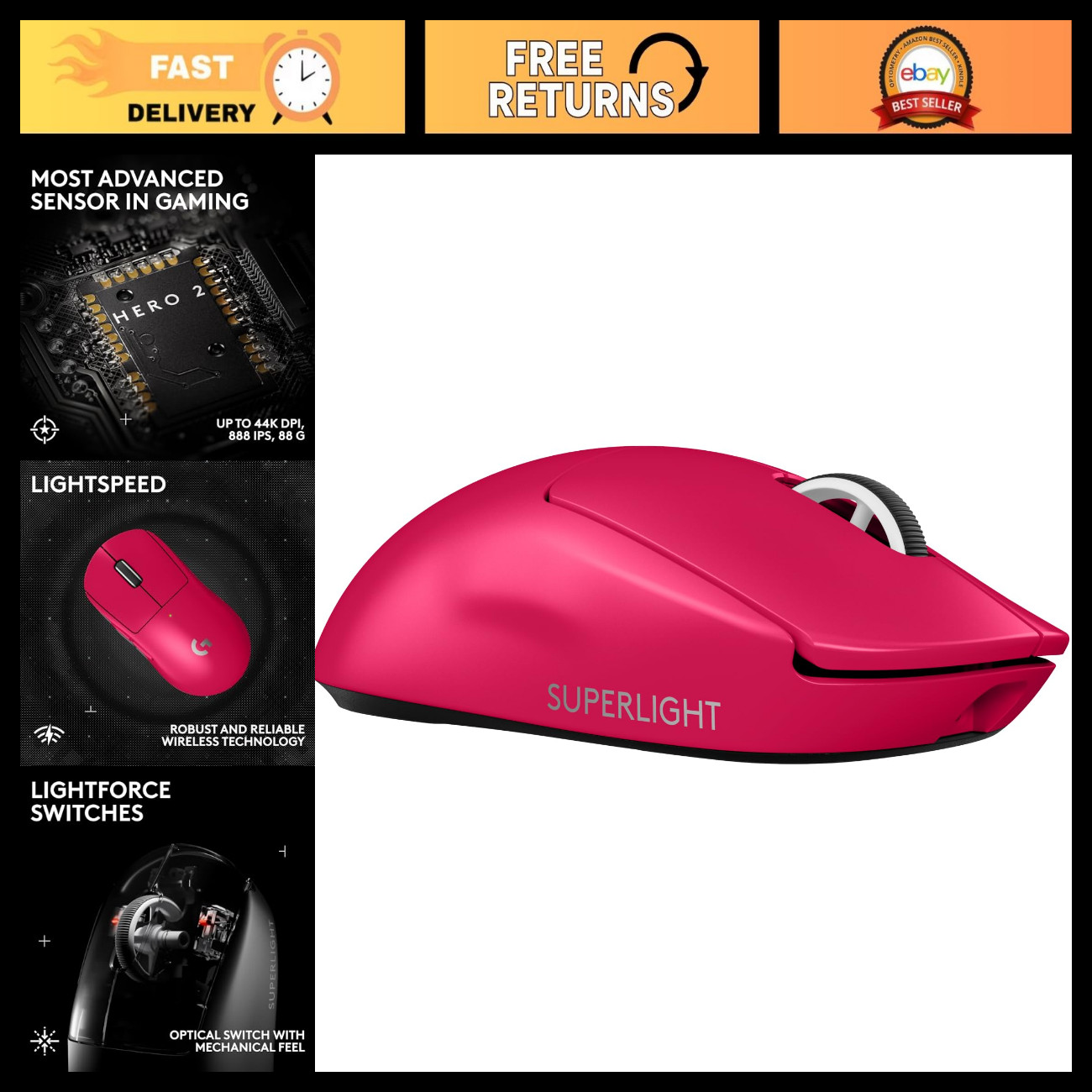 Wireless Gaming Mouse - Superlight 2 SE, Ultra-Lightweight, RGB, Magenta Color