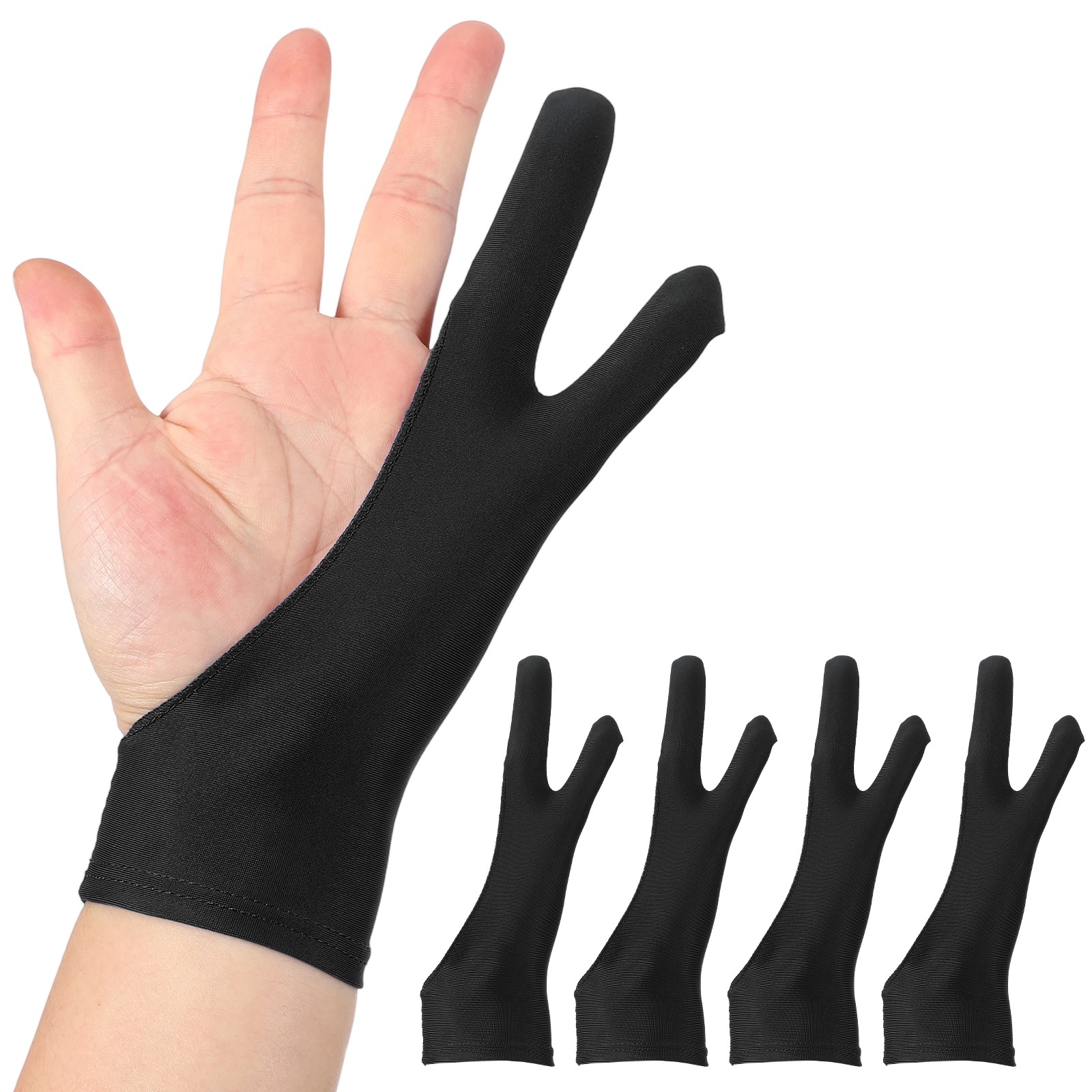 4Pack Artist Drawing Glove m Size Two Fingers Graphics Painting Glove Black