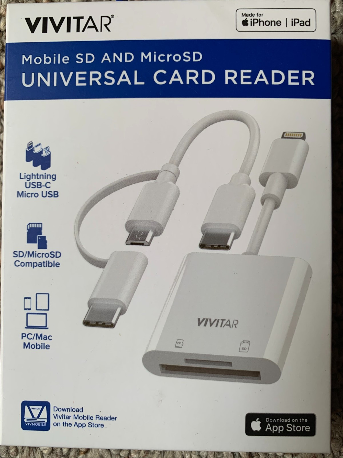 Vivitar Mobile SD and MicroSD Universal Card Reader White MOV4016 V1 Box/Retail
