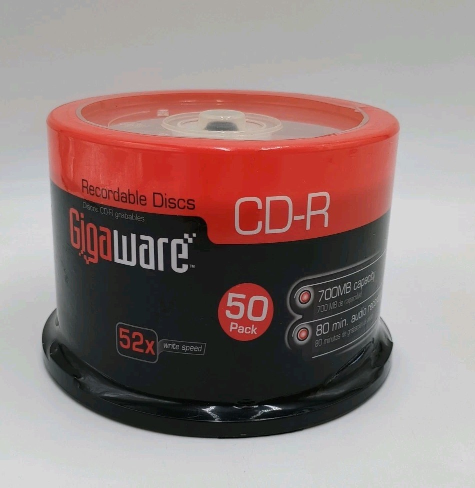 Gigaware 50 Pack CD-R Recordable Discs 700MB 80 Minutes Sealed 52X Write Speed