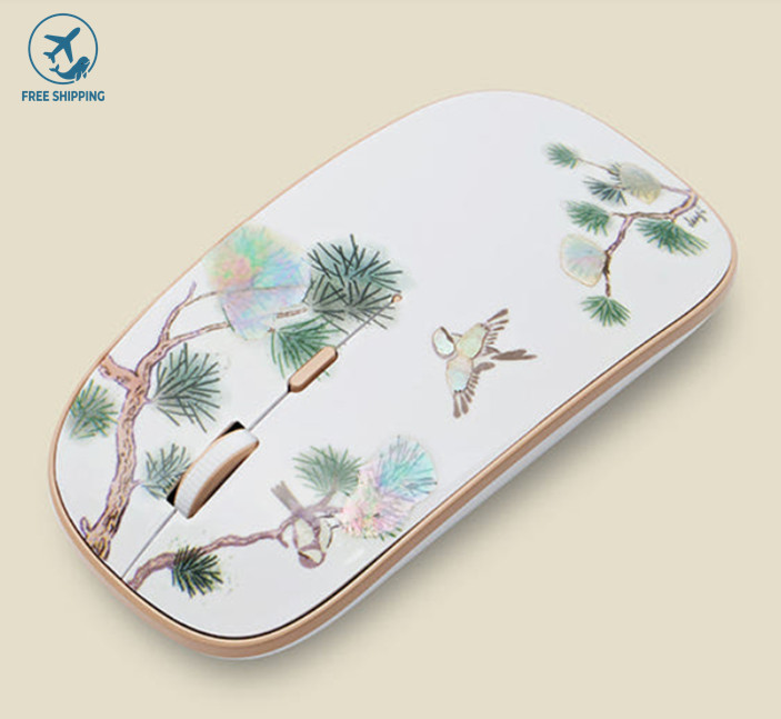 Korean Traditional Nacre Mother of Pearl Wireless Mouse Pine Tree Craft Gift Box